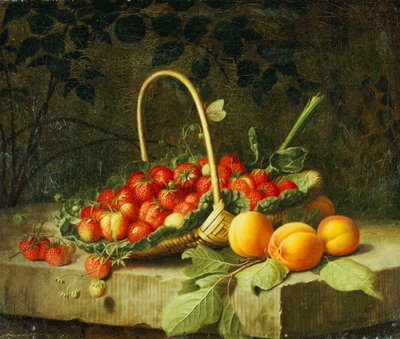 Košík jahod s broskvemi na kamenné římse, 1856 od William Hammer
