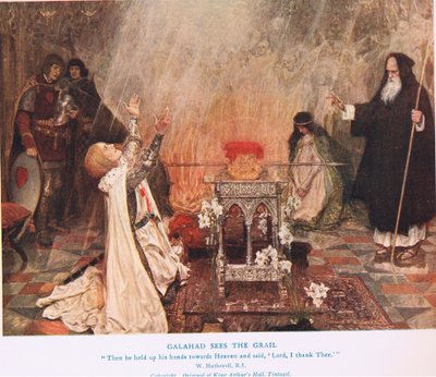 Galahad vidí grál, ilustrace z „Krále Artuše“ od William Hatherell