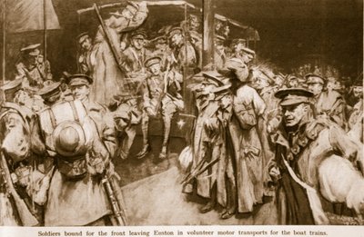 Scény dojemné radosti a patosu odehrávající se na velkých nádražích v Londýně, 1914-19 od William Hatherell