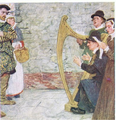 Shakespeare poslouchá zpěváky balad poblíž Somerset House, z My Magazine, pub.1922 od William Hatherell