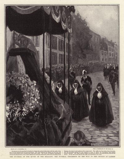 Pohřeb belgické královny, pohřební průvod na cestě do kostela v Laekenu od William Hatherell
