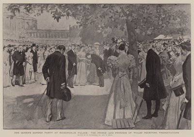 Královnina zahradní slavnost v Buckinghamském paláci, princ a princezna z Walesu přijímají prezentace od William Hatherell