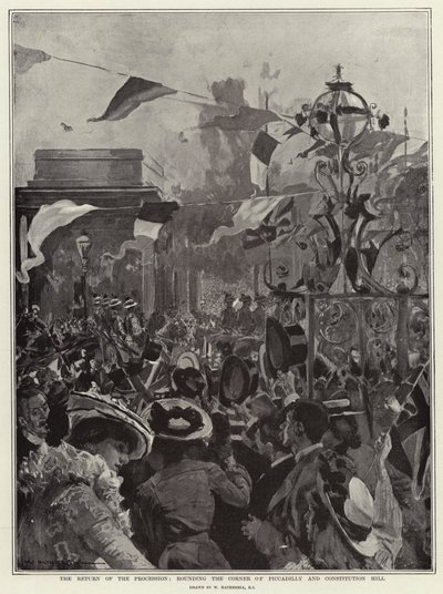 Návrat procesí, kolem rohu Piccadilly a Constitution Hill od William Hatherell