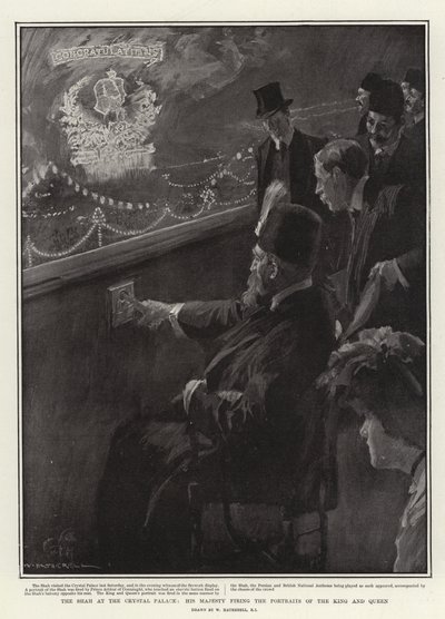 Šáh v Křišťálovém paláci, Jeho Veličenstvo odpaluje Portréty krále a královny od William Hatherell