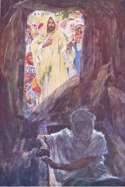 Povstání Lazara, z The Bible Story vydané nakladatelstvím Hodder & Stoughton, kolem roku 1930 od William Hatherell