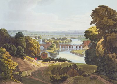 Caversham Bridge, poblíž Readingu, vyrytý Robertem Havellem mladším (1793-1878) publikoval 1818 (akvatinta) od William Havell