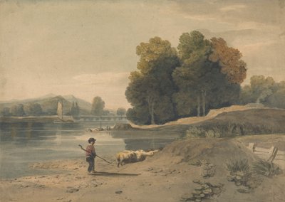 Scéna řeky s chlapcem a ovcemi od William Havell