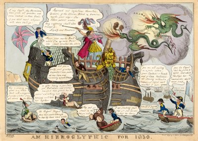 Hieroglyf pro rok 1830, hospoda. 1830 ručně kolorovaná rytina. od William Heath