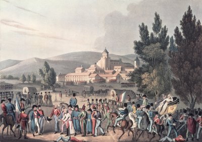 Bitva u Vittorie, 1813, Bring in the Prisoners, lept I. Clarke, akvatinováno M. DuBourgem (akvatinta) od William Heath