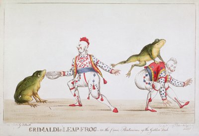 Grimaldiho skokanská žába v komiksové pantomimě Zlaté rybky, 1812 od William Heath
