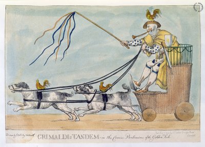 Grimaldiho tandem v komiksové pantomimě Zlaté rybky, hospoda. 1812 od William Heath