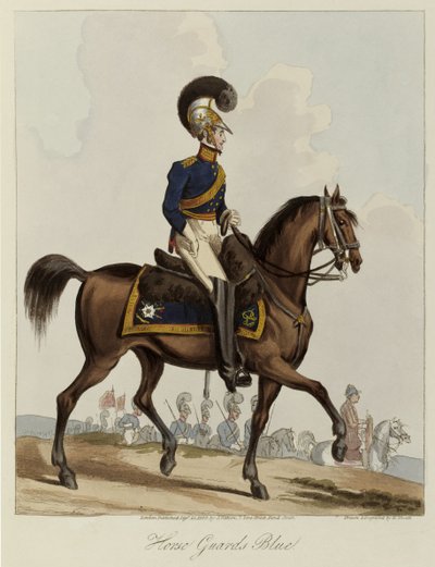 Horse Guards Blue, Jednotná studie Royal Regiment of Horse Guards, 1820 (barevná akvatinta) od William Heath