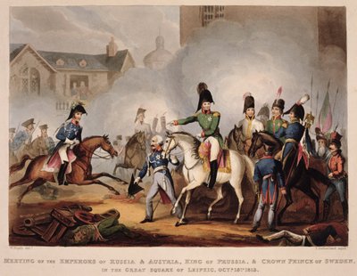 Setkání ruských a rakouských císařů, pruského krále a švédského korunního prince na Velkém náměstí v Lipsku, 18. října 1813, z 