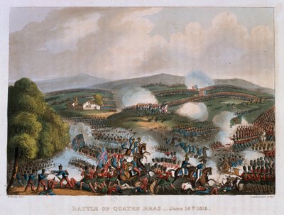 Bitva u Quatre Bras 16. června 1815, vyryto Thomasem Sutherlandem, 1815 (barevná akvatinta) od William Heath