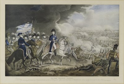 „Britskému národu“, vévoda z Wellingtonu a nejváženější důstojníci v bitvě u Waterloo, 18. června 1815, akvatinta od W. T. Fryho a T. Sutherlanda, vydal J. Jenkins, Londýn, 18. od William Heath