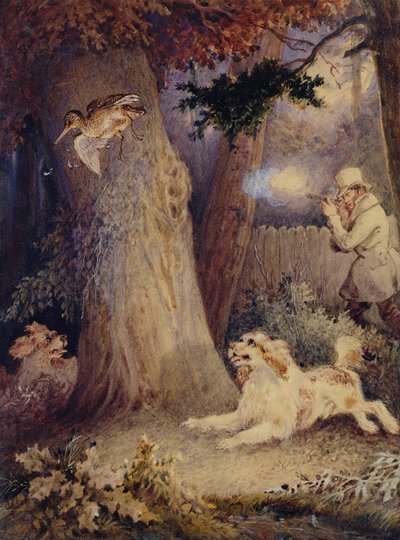 Woodcock Shooting (Wc a bodycolor na papíře) od William Heath