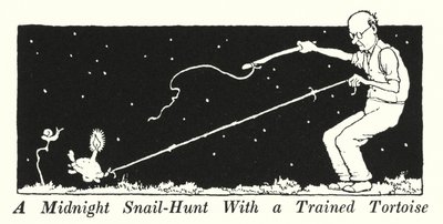 Půlnoční lov šneků s cvičenou želvou (litho) od William Heath Robinson