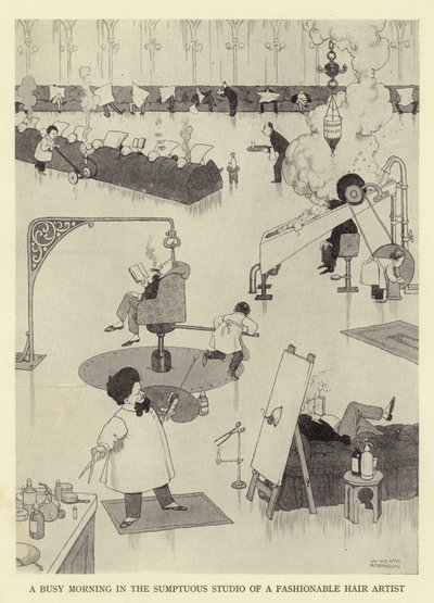 Rušné ráno v přepychovém ateliéru módní vlasové umělkyně od William Heath Robinson
