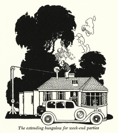 Rozšiřující se bungalov pro víkendové večírky (litho) od William Heath Robinson