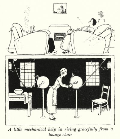 Malá mechanická pomoc při ladném vstávání z křesla (litho) od William Heath Robinson