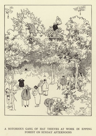 Známý gang zlodějů klobouků v neděli odpoledne v Epping Forest od William Heath Robinson