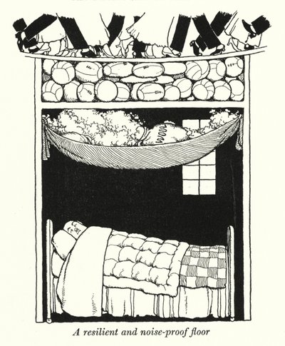 Pružná a zvukotěsná podlaha (litho) od William Heath Robinson