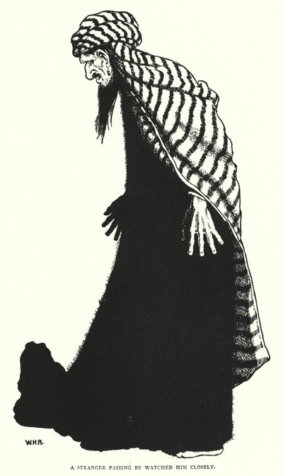 Cizinec procházející kolem ho bedlivě sledoval (rytina) od William Heath Robinson