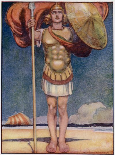 Achilles, nejprchavější a nejstatečnější ze všech řeckých hrdinů (barva litho) od William Heath Robinson