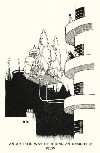 Umělecký způsob, jak skrýt nevzhledný pohled (litho) od William Heath Robinson