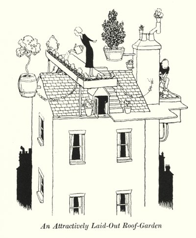 Atraktivně položená střešní zahrada (litho) od William Heath Robinson