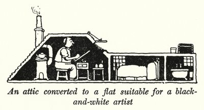 Půda předělaná na byt vhodný pro černobílého umělce (litho) od William Heath Robinson