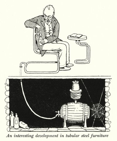 Zajímavý vývoj v trubkovém ocelovém nábytku (litho) od William Heath Robinson