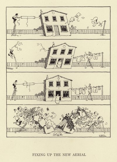 Oprava nové antény od William Heath Robinson