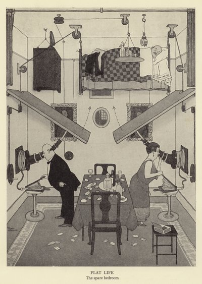 Plochý život, náhradní litho ložnice od William Heath Robinson