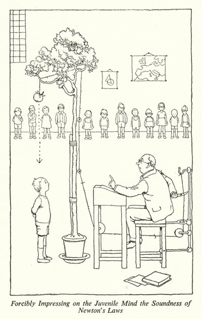 Násilné zapůsobení na mladistvou mysl správnost Newtonových zákonů (litho) od William Heath Robinson