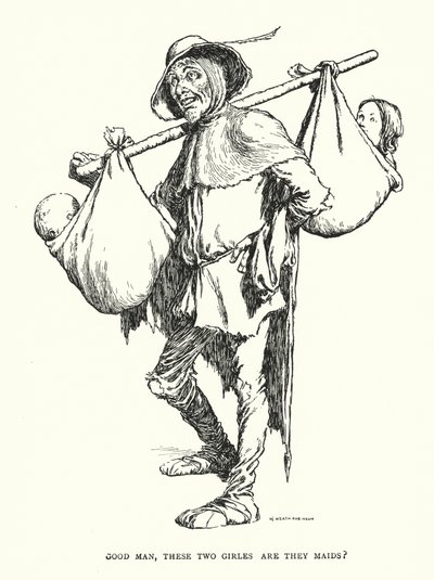 Dobrý člověče, tyto dvě dívky jsou služebné? (litho) od William Heath Robinson