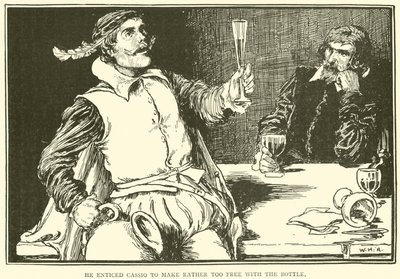 Nalákal Cassia, aby se s lahví příliš rozvázal. od William Heath Robinson