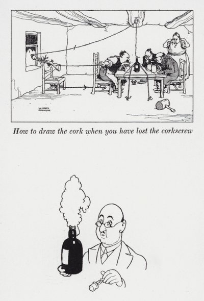 Jak nakreslit korek, když jste ztratili vývrtku (litho) od William Heath Robinson