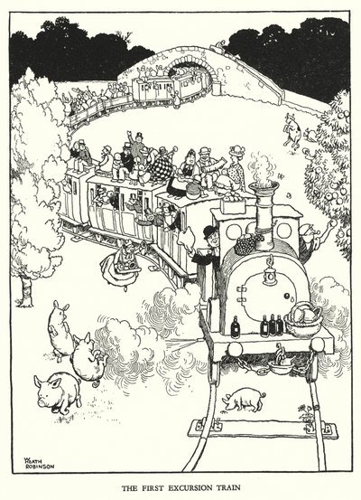 Ilustrace pro Railway Ribaldry od W Heatha Robinsona (litho) od William Heath Robinson