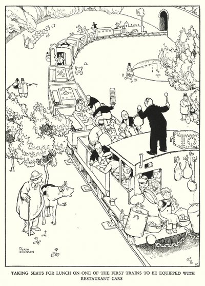 Ilustrace pro Railway Ribaldry od W Heatha Robinsona (litho) od William Heath Robinson