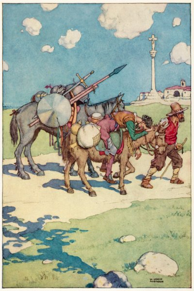 Ilustrace k Dobrodružství Dona Quijota (barevné lito) od William Heath Robinson