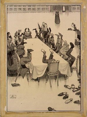 Kontrola punčochy na Štědrý den (inkoust a praní) od William Heath Robinson