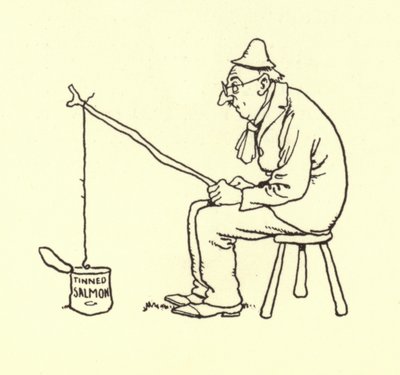 Muž loví lososa v konzervě od William Heath Robinson