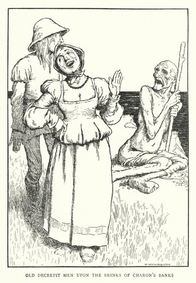 Staří zchátralí muži na okraji Charonových břehů (litho) od William Heath Robinson