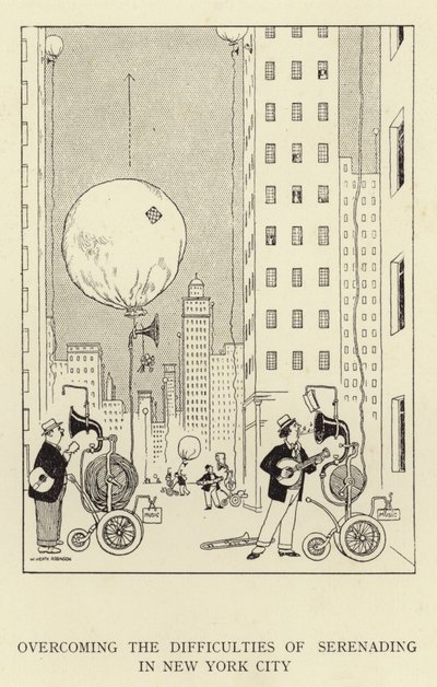 Překonání obtíží serenadingu v New Yorku od William Heath Robinson