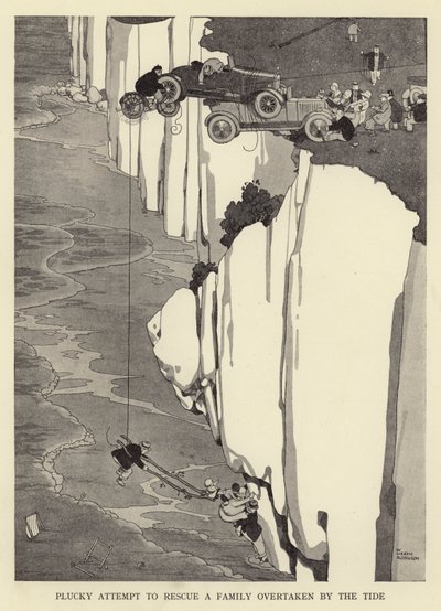 Odvážný pokus zachránit rodinu, kterou zastihl příliv od William Heath Robinson