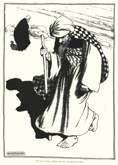Vydejte se ve spěchu do hlavního města Číny (rytina) od William Heath Robinson
