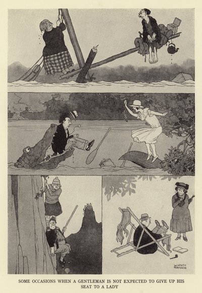 Některé případy, kdy se od gentlemanů neočekává, že přenechají své místo dámě od William Heath Robinson