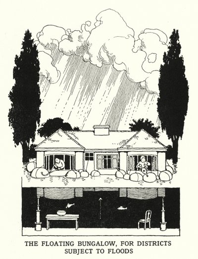 Plovoucí bungalov pro oblasti vystavené povodním (litho) od William Heath Robinson