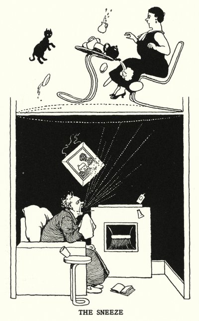Kýchání (litho) od William Heath Robinson